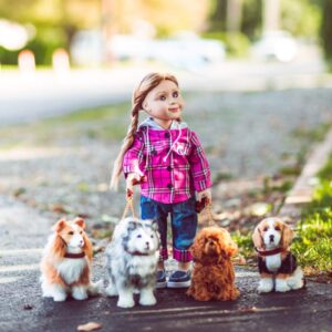 THE QUEEN'S TREASURES 18 Inch Doll Pets, Collie Puppy Dog with Collar & Leash Accessory, Compatible for Use with American Girl Dolls