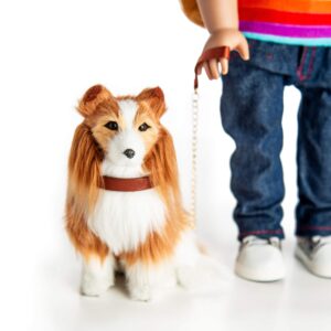 THE QUEEN'S TREASURES 18 Inch Doll Pets, Collie Puppy Dog with Collar & Leash Accessory, Compatible for Use with American Girl Dolls
