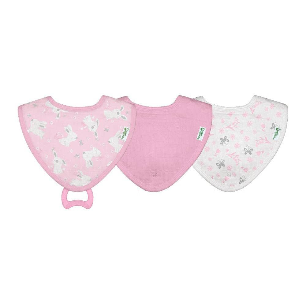 green sprouts Muslin Stay-dry Bandana Teether Bibs made from Organic Cotton (3 pack) | Soothes gums & protects from drool | Machine washable, sterilizer safe, Made without BPA