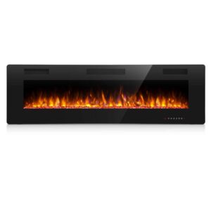 antarctic star 50 inch electric fireplace in-wall recessed and wall mounted, fireplace heater and linear fireplace with multicolor flame, timer, 750/1500w control by touch panel & remote…