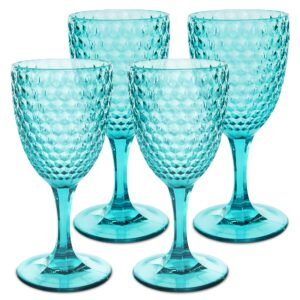 bellaforte - shatterproof tritan plastic wine glass, 12oz, set of 4, laguna beach drinking glasses - unbreakable glassware for indoor and outdoor use - reusable drinkware (blue)