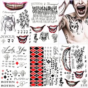 5 large-size sheets halloween temporary tattoos joker tattoos, fake tattoo stickers - perfect for halloween, parties, cosplay and costumes (11.8 * 7.9 inch)