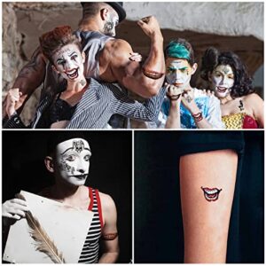 5 Large-size Sheets Halloween Temporary Tattoos Joker Tattoos, Fake Tattoo Stickers - Perfect for Halloween, Parties, Cosplay and Costumes (11.8 * 7.9 inch)