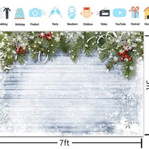 RUINI Winter Snowflake Wood Floor Christmas Pine Tree Backdrop Photography Christmas Photography Backdrop 7x5FT