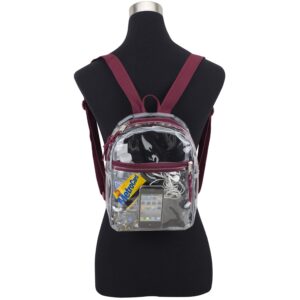 Eastsport 100% Transparent Clear MINI Backpack (10.5 by 8 by 3 Inches) with Adjustable Straps, Clear/Burgundy