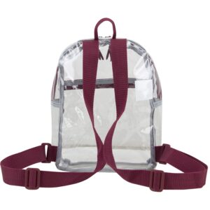 Eastsport 100% Transparent Clear MINI Backpack (10.5 by 8 by 3 Inches) with Adjustable Straps, Clear/Burgundy