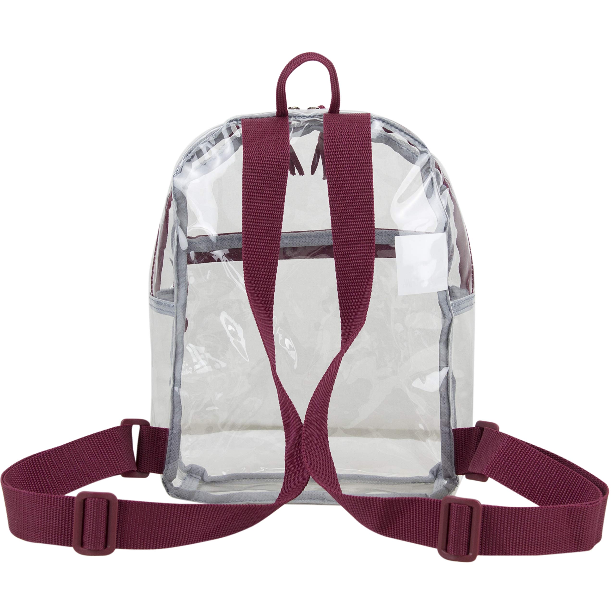 Eastsport 100% Transparent Clear MINI Backpack (10.5 by 8 by 3 Inches) with Adjustable Straps, Clear/Burgundy