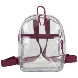 Eastsport 100% Transparent Clear MINI Backpack (10.5 by 8 by 3 Inches) with Adjustable Straps, Clear/Burgundy