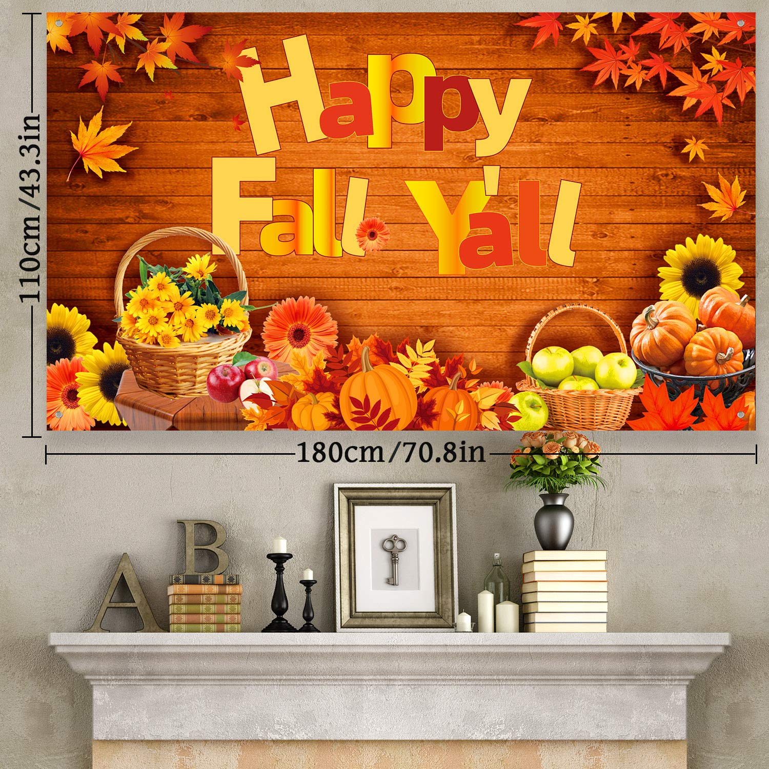 Happy Fall Y'all Backdrop Banner Fall Party Decorations Extra Large Fabric Autumn Harvest Background Banner Thanksgiving Fall Party Supplies, 72.8 x 43.3 Inch (Vintage)