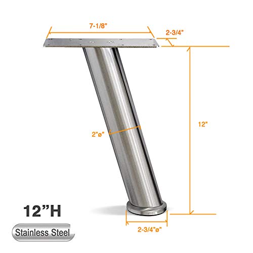 AKB Hardware Stainless Steel Slanted Sofa Legs, Furniture Legs, Slant Round Tube - Set of 4 New (12" H)