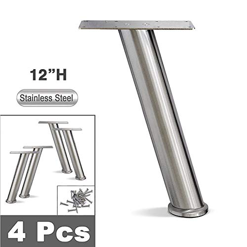 AKB Hardware Stainless Steel Slanted Sofa Legs, Furniture Legs, Slant Round Tube - Set of 4 New (12" H)