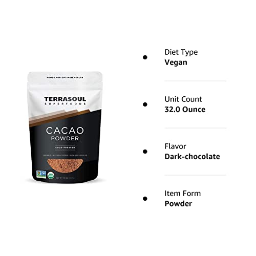 Terrasoul Superfoods Raw Organic Cacao Powder, 2 Lbs (2 Pack) - Raw | Keto | Vegan