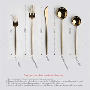 Homelux Theory 18/10 Gold Silverware Set Stainless Steel, 5pc Mirror Polished Modern Silverware Set Dishwasher Safe, Kitchen Flatware Set, Adaline Royal Knife Spoons & Forks Set, Gold Cutlery Set of 4