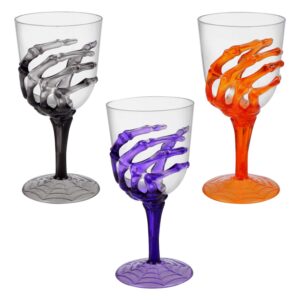 halloween skeleton hand plastic goblets - champagne flutes - stemless cups - perfect for creepy spooky halloween decorations and haunted house - choose set of 3 each (goblets - set of 3)