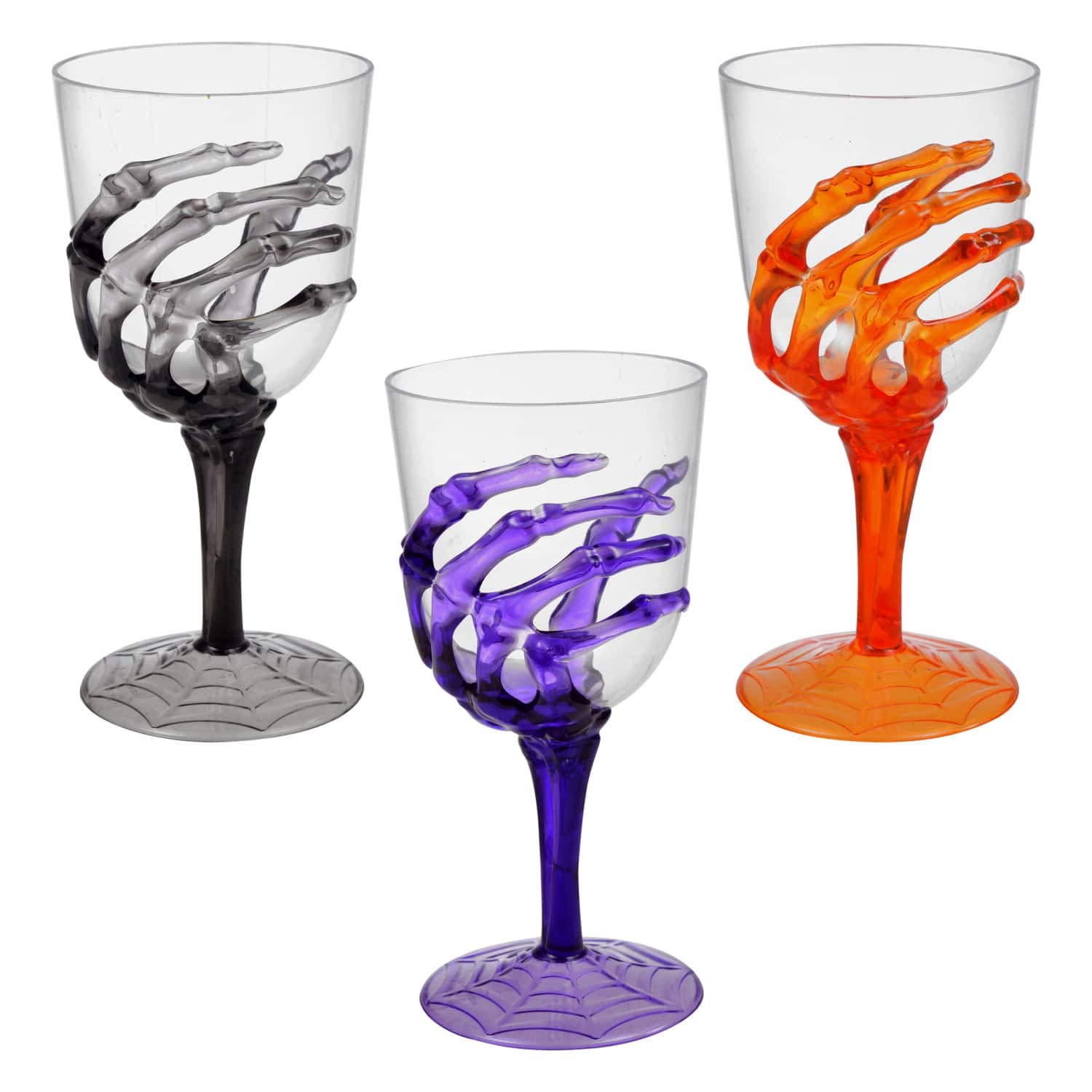 Halloween Skeleton Hand Plastic Goblets - Champagne Flutes - Stemless Cups - Perfect for Creepy Spooky Halloween Decorations and Haunted House - Choose Set of 3 Each (Goblets - Set of 3)