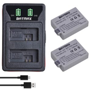 batmax 2 packs lp-e5 battery + led dual bulit-in usb charger with type c port for canon eos rebel xs, rebel xsi, rebel t1i, 1000d, 500d, 450d, kiss f, kiss x2, kiss x3