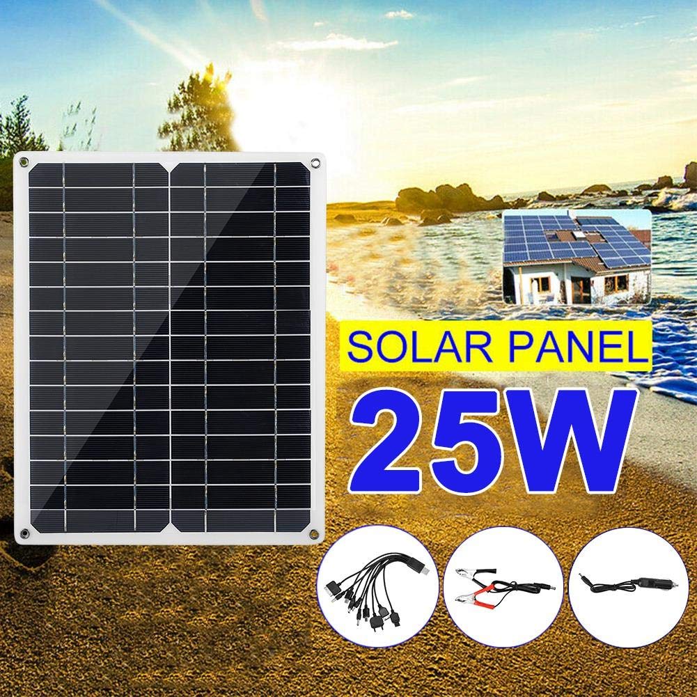 Dioche Portable Solar Panel, Solar Charge Controller, 25W DC 18V/5V Dual USB High Conversion Solar Power Bank Panel for Camping Travelling Car Boat Charger