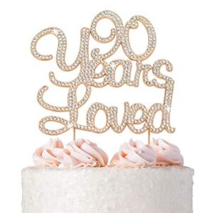 90 cake topper - premium rose gold metal - 90 years loved - 90th birthday party sparkly rhinestone decoration makes a great centerpiece - now protected in a box