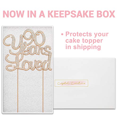 90 Cake Topper - Premium Rose Gold Metal - 90 Years Loved - 90th Birthday Party Sparkly Rhinestone Decoration Makes a Great Centerpiece - Now Protected in a Box