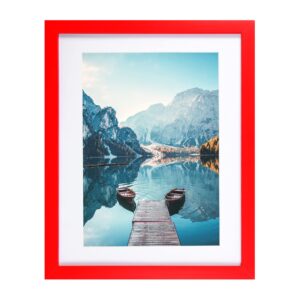 bojin 11x14 picture frames red, solid wood display picture a4 with mat or 11x14 without mat, wall hanging decoration photo frame