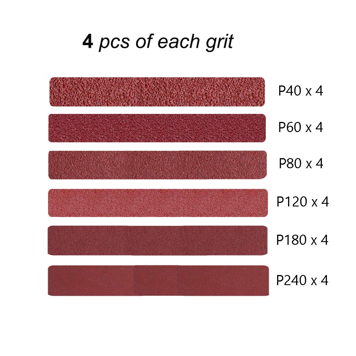 Aiyard 3/8 x 13 Inch Aluminum Oxide Sanding Belts, 4 Each of 40/60/80/120/180/240 Assorted Grits Abrasive File Belts for Air Belt Sander, 24-Pack