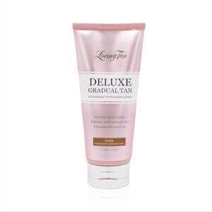 loving tan deluxe gradual tan lotion, dark- natural looking self tanner, professional strength sunless tanner, 7+ self tanning applications per bottle- cruelty free, naturally derived dha- 5.07 fl oz