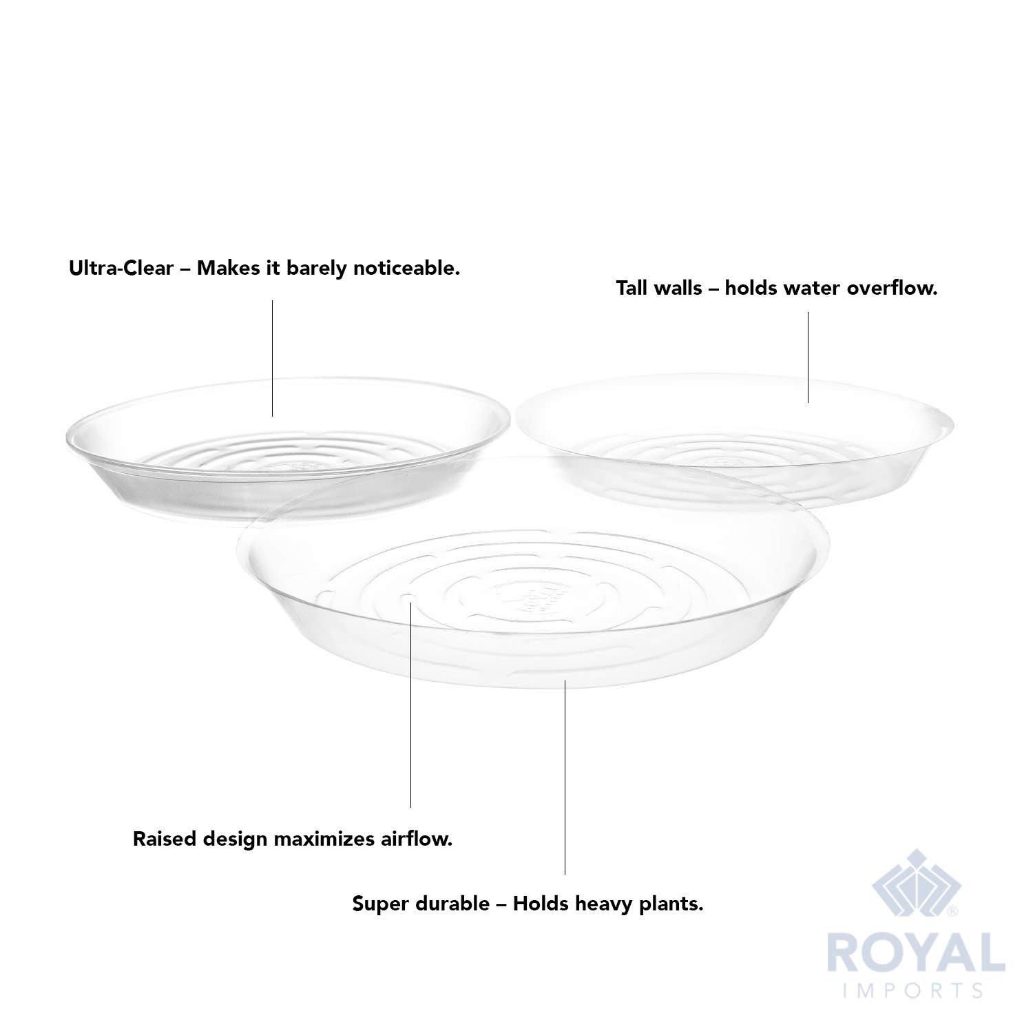 Royal Imports Plastic Planter Saucer, Clear Drip Tray, Flower Pot Disposable Bowl Plate, Moisture Drainage Liner for Home and Garden, 12", 10-Pack