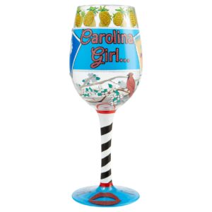 enesco designs by lolita carolina girl hand-painted artisan wine glass, 15 ounce, multicolor