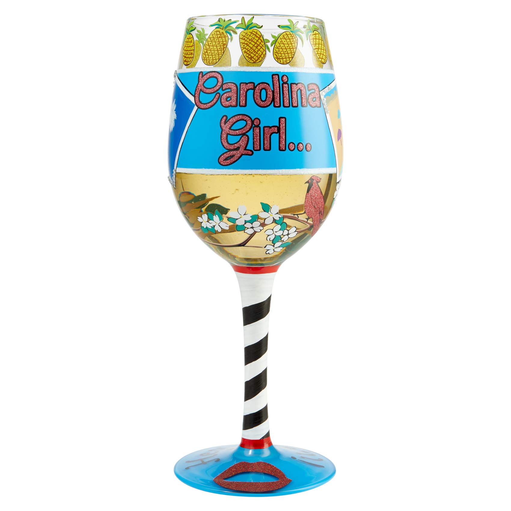 Enesco Designs by Lolita Carolina Girl Hand-Painted Artisan Wine Glass, 15 Ounce, Multicolor