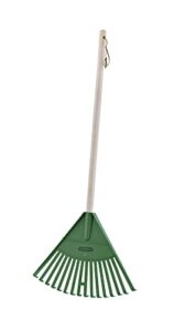 superio kids rake with hardwood handle, gardening and lawn care tools for kids, sweep leaves and tidying up the garden, plastic tines and heavy duty wooden handle 34" (kid size, green, 1-pack)