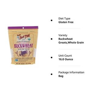 Bob’s Red Mill Organic Raw/Untoasted Buckwheat Groats, 16 Ounce Bag (Pack of 1), Gluten Free, Non-GMO, Kosher