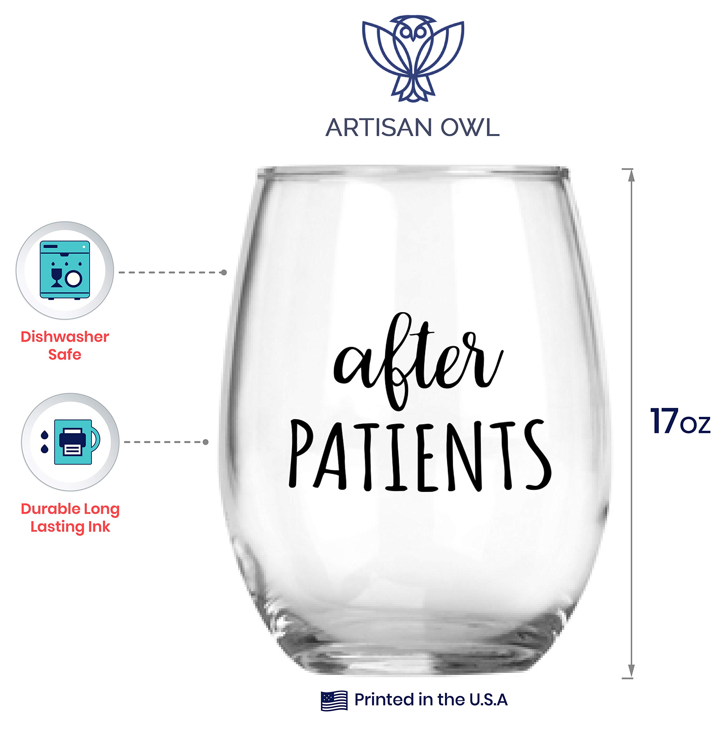 Artisan Owl Before Patients, After Patients SET - Set Contains: One (1) 15 oz Deluxe Large Double-Sided Mug and One (1) 17 oz Stemless Wine Glass