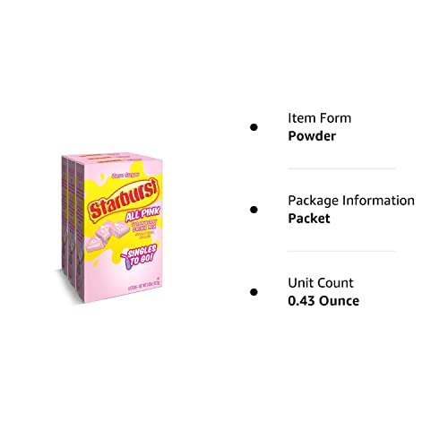 Starburst Singles To Go Powdered Drink Mix, All Pink Strawberry, 3 Boxes with 6 Packets Each - 18 Total Servings, Sugar-Free Drink Powder, Just Add Water, 6 count (Pack of 3)