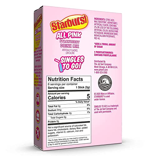 Starburst Singles To Go Powdered Drink Mix, All Pink Strawberry, 3 Boxes with 6 Packets Each - 18 Total Servings, Sugar-Free Drink Powder, Just Add Water, 6 count (Pack of 3)