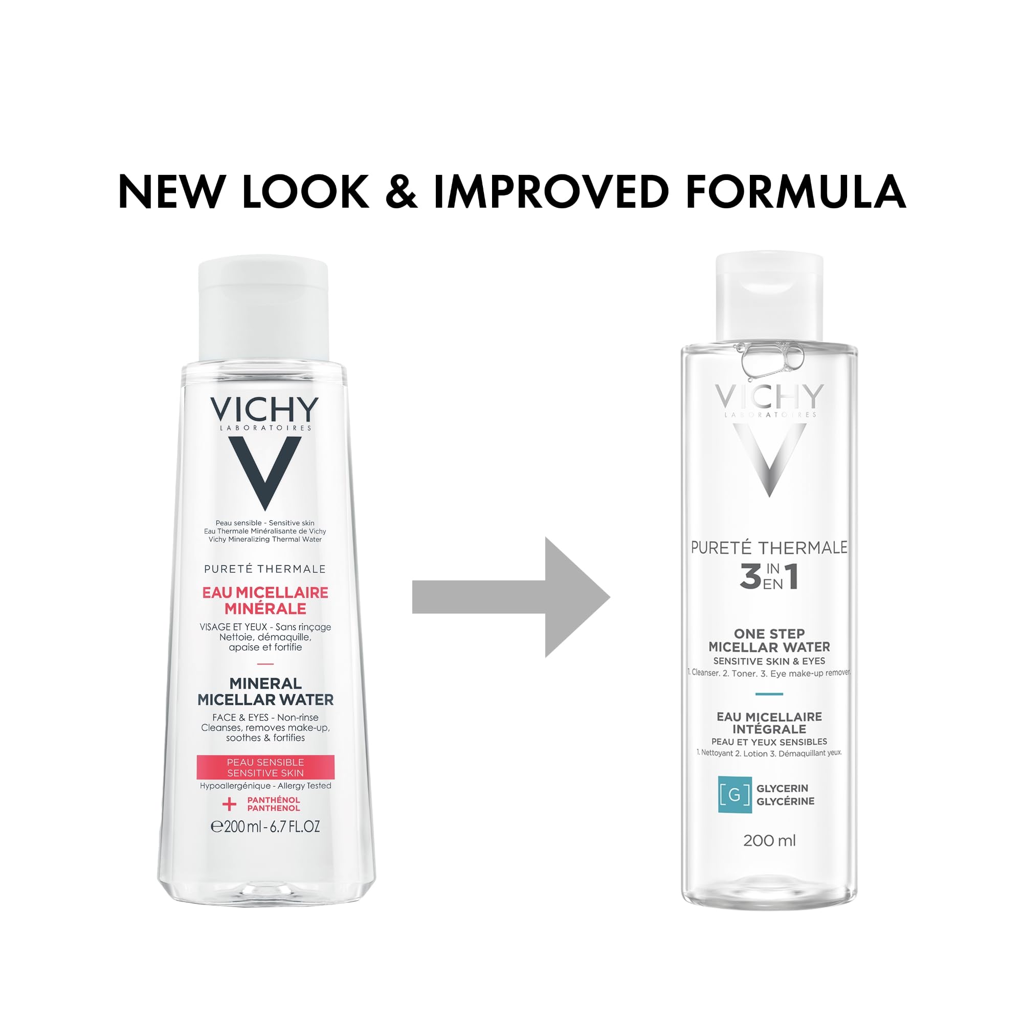 Vichy Pureté Thermale One Step Micellar Water Makeup Remover & Facial Toner | Micellar Cleansing Water + Vitamin B5 | No Rinse Needed | Gentle Eye Makeup Remover & Hydrating Toner For Face