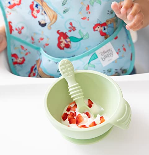 Bumkins Baby Bowl, Silicone Feeding Set with Suction for Baby and Toddler, Includes Spoon and Lid, First Feeding Set, Training Essentials for Baby Led Weaning for Babies 4 Months Up, Sage