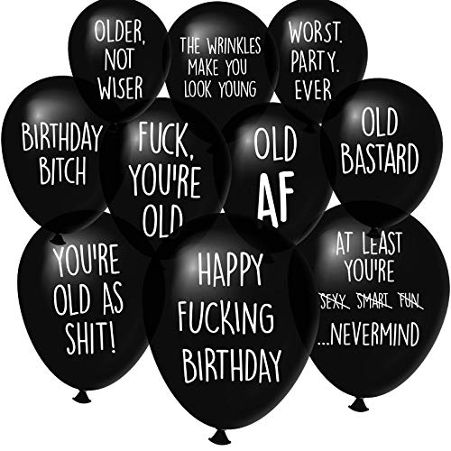 32 Piece NSFW Funny Abusive Old Age Birthday 12 Inch Party Balloons for adults with 10 Different rude, Offensive, and Sarcastic Phrases - Warning Adult Language