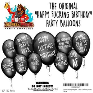 32 Piece NSFW Funny Abusive Old Age Birthday 12 Inch Party Balloons for adults with 10 Different rude, Offensive, and Sarcastic Phrases - Warning Adult Language