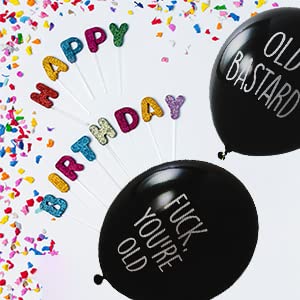 32 Piece NSFW Funny Abusive Old Age Birthday 12 Inch Party Balloons for adults with 10 Different rude, Offensive, and Sarcastic Phrases - Warning Adult Language