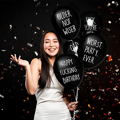 32 Piece NSFW Funny Abusive Old Age Birthday 12 Inch Party Balloons for adults with 10 Different rude, Offensive, and Sarcastic Phrases - Warning Adult Language