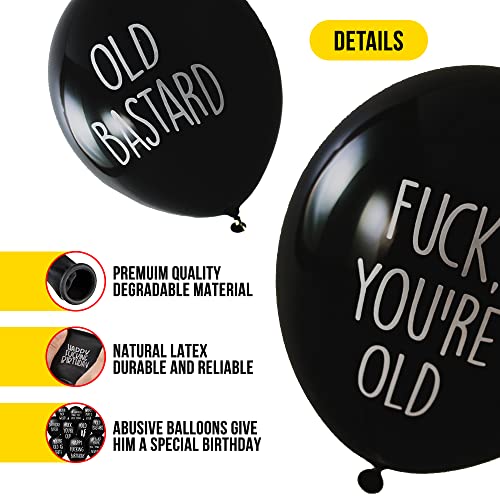 32 Piece NSFW Funny Abusive Old Age Birthday 12 Inch Party Balloons for adults with 10 Different rude, Offensive, and Sarcastic Phrases - Warning Adult Language