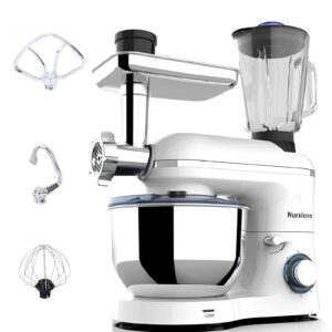 nurxiovo 3 in 1 stand mixer 850w kitchen food standing mixer with 6 speed and pulse, home mixer with 6.5 qt stainless steel bowl, dough hook, whisk, beater, meat blender and juice extracter white