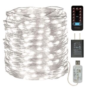 buways 66ft 200leds fairy lights-usb plug-in twinkle string lights 8 modes with rf remote control christmas party garden home decoration(1,silver wire-cool white-66ft)