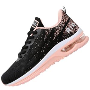 mehoto womens fashion lightweight tennis walking shoes sport air fitness gym jogging running sneakers, color peachblack, size 9.5