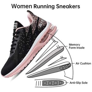 MEHOTO Womens Fashion Lightweight Tennis Walking Shoes Sport Air Fitness Gym Jogging Running Sneakers, Color Peachblack, Size 9.5