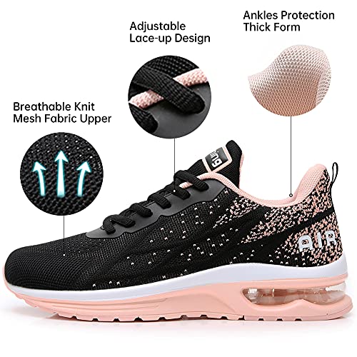 MEHOTO Womens Fashion Lightweight Tennis Walking Shoes Sport Air Fitness Gym Jogging Running Sneakers, Color Peachblack, Size 9.5