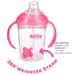 Nuby 360 Grip N' Sip 8oz Tritan Cup, Weighted Straw with Hygienic Cover, Pink