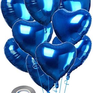 CozofLuv 25Pcs 18 Inch Blue Heart Balloons Helium Balloons Blue Heart Balloons Foil Blue Foil Balloons Heart Blue Birthday Decorations Blue Balloons