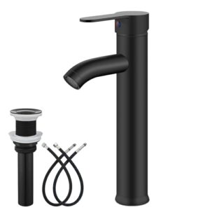 gotonovo bathroom sink faucet lavatory vanity mixer bar tap combo single hole single handle deck mount with water supply lines matte black vessel with metal pop up drain