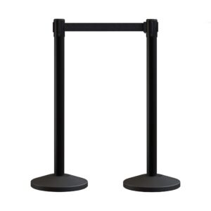 crowd control warehouse ccw series rbb-100 - set of 2 stanchion retractable belt barriers - 11 foot black belt, black post - easy assembly